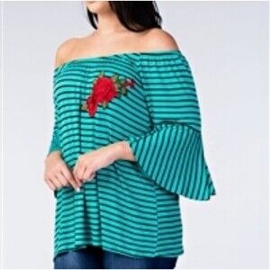 Green off the shoulder top 3X